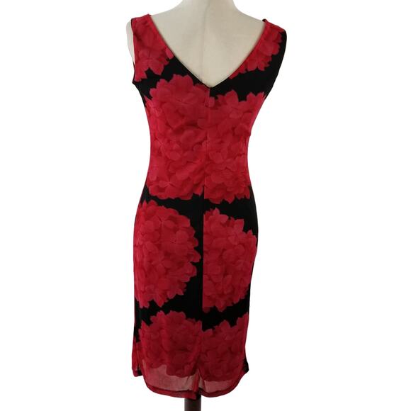 International Newport Group Red Black Floral Sheer Overlay Vintage Dress Med - Picture 2 of 6